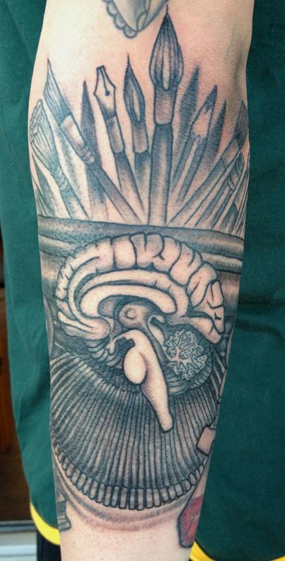 Jeff Johnson - Typewriter Brain Tattoo in Progress