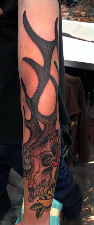 Jeff Johnson - Elk Skull and Roses Tattoo