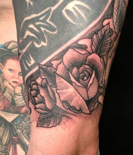 Jeff Johnson - Dot work Rose tattoo