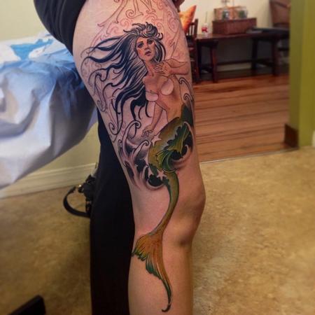 Jeff Norton Tattoos : Tattoos : Fantasy Mermaid : In progress mermaid and  compass piece