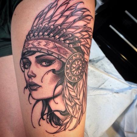 Tattoos - Indian girl with headdress - 102332