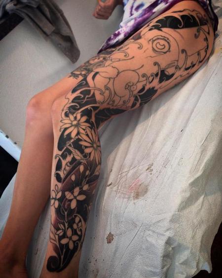 Tattoos - squid and floral leg sleeve IN PROGRESS - 109619