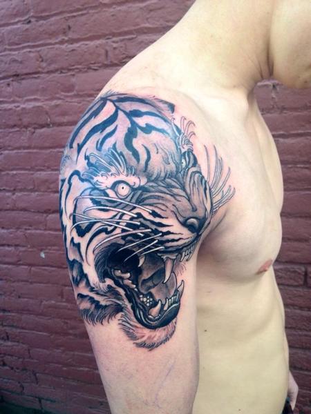 Tattoos - Black and grey tiger - 89608