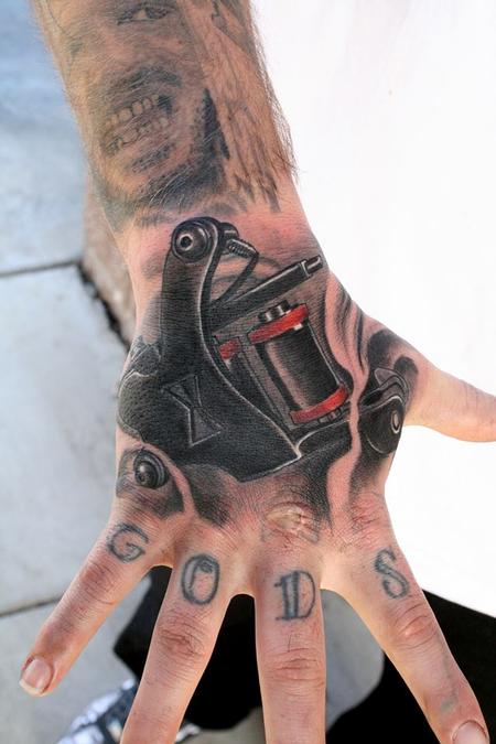 Jeff Norton - Tattoo machine on hand cover up 