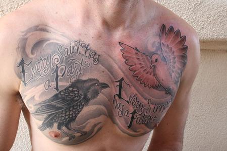 Jeff Norton - raven and dove chest piece