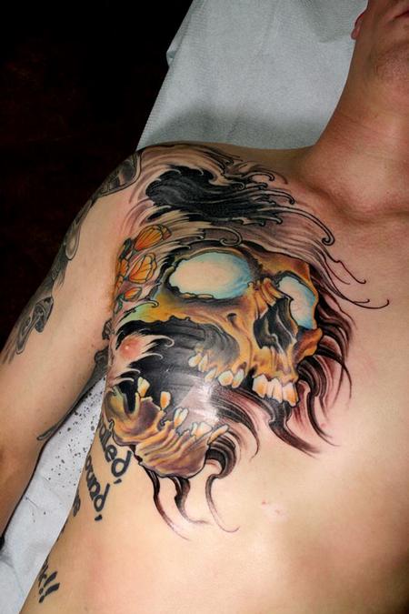 Tattoos - skull on chest  - 86318