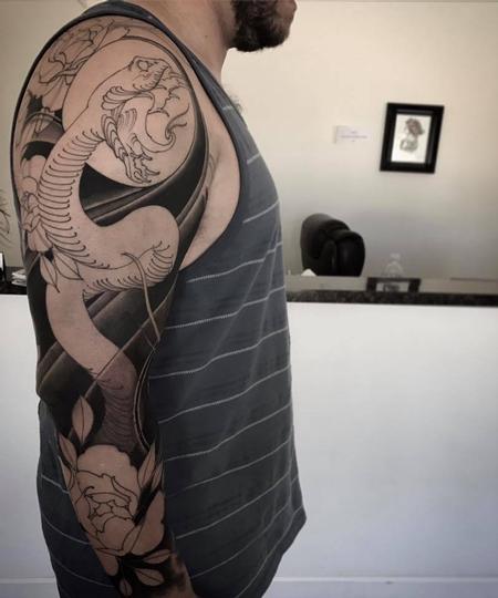 Tattoos - snake and flowers sleeve - 127671