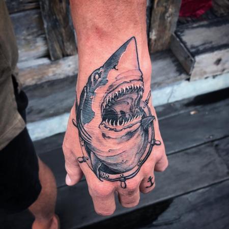 Tattoos - Great white shark on hand - 126866
