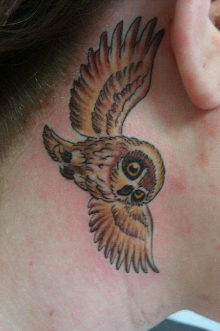 Tattoos - Small owl tattoo on neck  - 74927