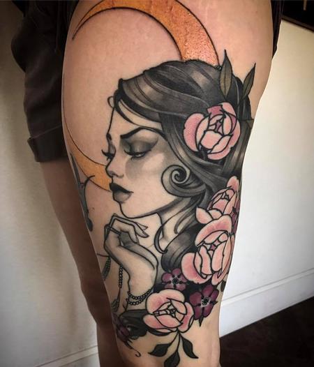Tattoos - Girl hummingbird and crescent moon - 126870