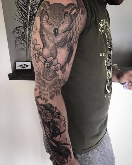 Tattoos - great horned owl, occult sleeve - 126873