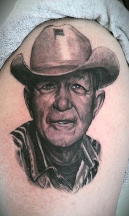 Tattoos - Black and Grey Cowboy Portrait  - 74907