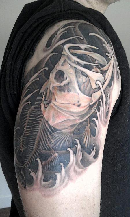 Tattoos - Large Mouth Bass Skeleton Piece - 74942