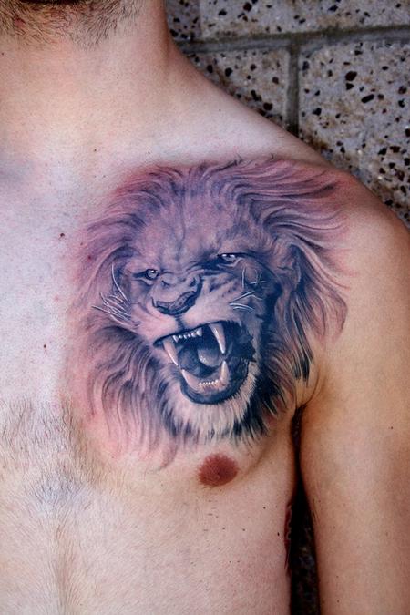 Tattoos - Black and Grey Lion Portrait (finished) - 78408