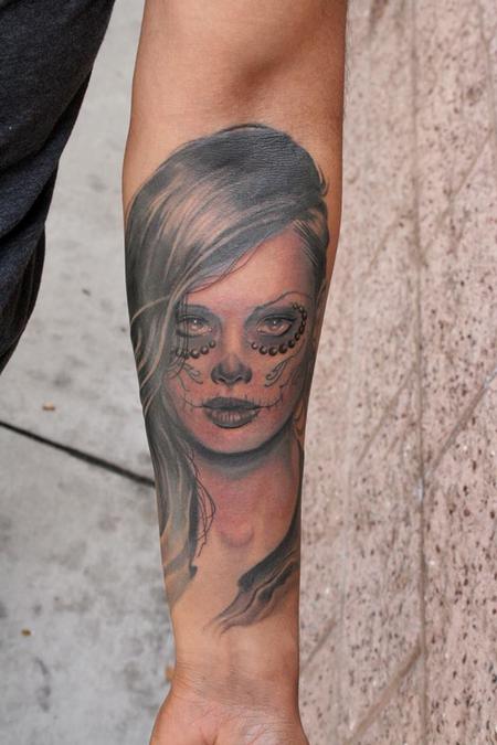 Tattoos - Day of the dead black and grey portrait  - 87442