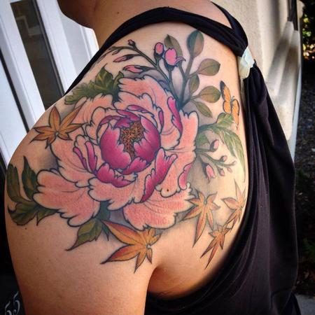 Tattoos - Peony and floral shoulder piece - 108602