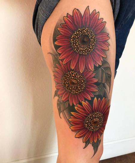 Tattoos - sunflower on thigh - 129144