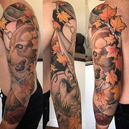 Tattoos - finsihed bear, wolf, and nature sleeve - 131378