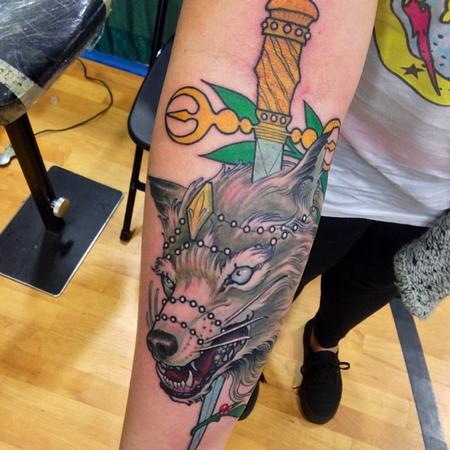 Tattoos - Wolf  and dagger  - 87443