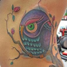 Tattoos - Cute Owl coverup on side - 90074