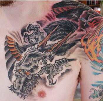 dragon tattoos black and grey. lack and grey dragon with