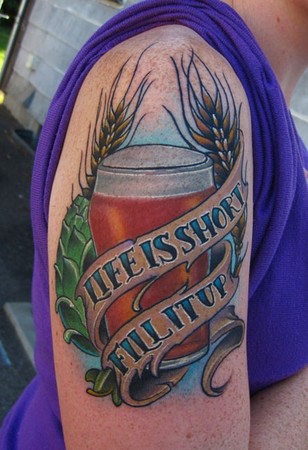 Tattoos Tattoos New School fill it up beer glass color arm tattoo custom