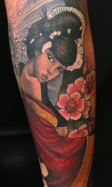 Jon von Glahn - japanese geish girl color arm sleeve tattoo