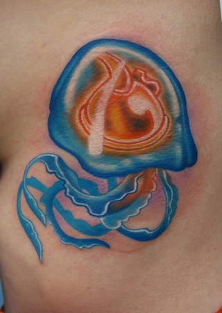 This color Jellyfish side tattoo was done at Off the Map on Sunday for a