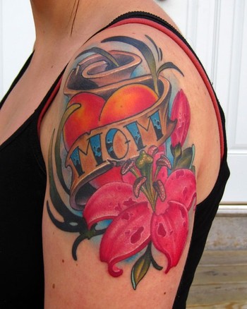 Jon von Glahn mom heart pink lillies arm tattoo