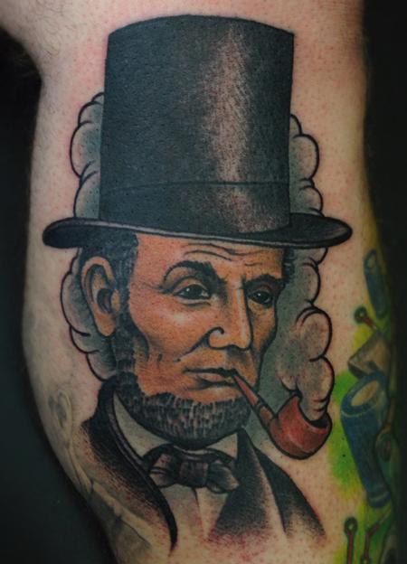 Jon von Glahn - Abraham Lincoln honest abe color leg tattoo