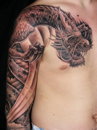 Japanese Dragon Tattoo Half Sleeve. Japanese Half Sleeve Tattoos.