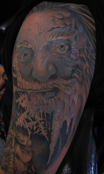 Jon von Glahn Old man winter color sleeve tattoo old man tattoo