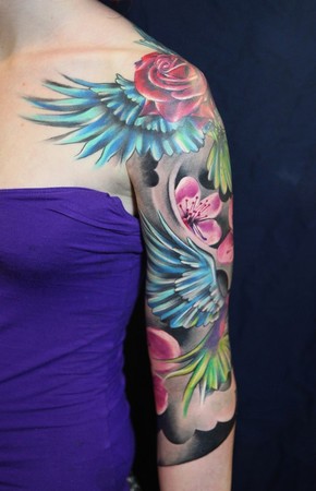 Tattoos Tattoos Sleeve flowers and wings