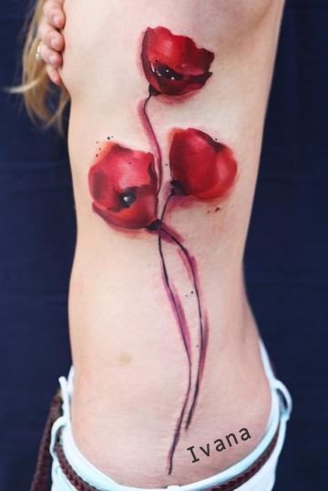 Tattoos - Watercolor Poppies flowers - 76931
