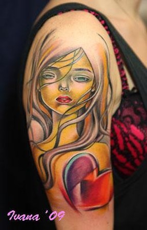 Spunky Freespirit Female Face Half Sleeve Tattoo