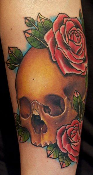 Tattoos - Mick Squires - Skull with Roses Tattoo