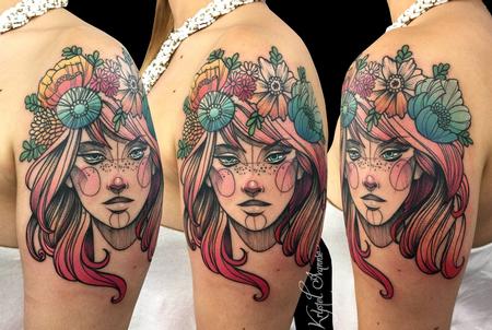 Tattoos - Girl with flower crown - 128442