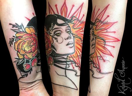 Tattoos - Woman with peony flower - 129652