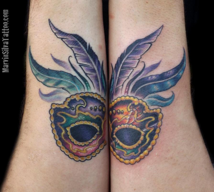Mardi Gras Mask Tattoo by Marvin Silva Tattoos