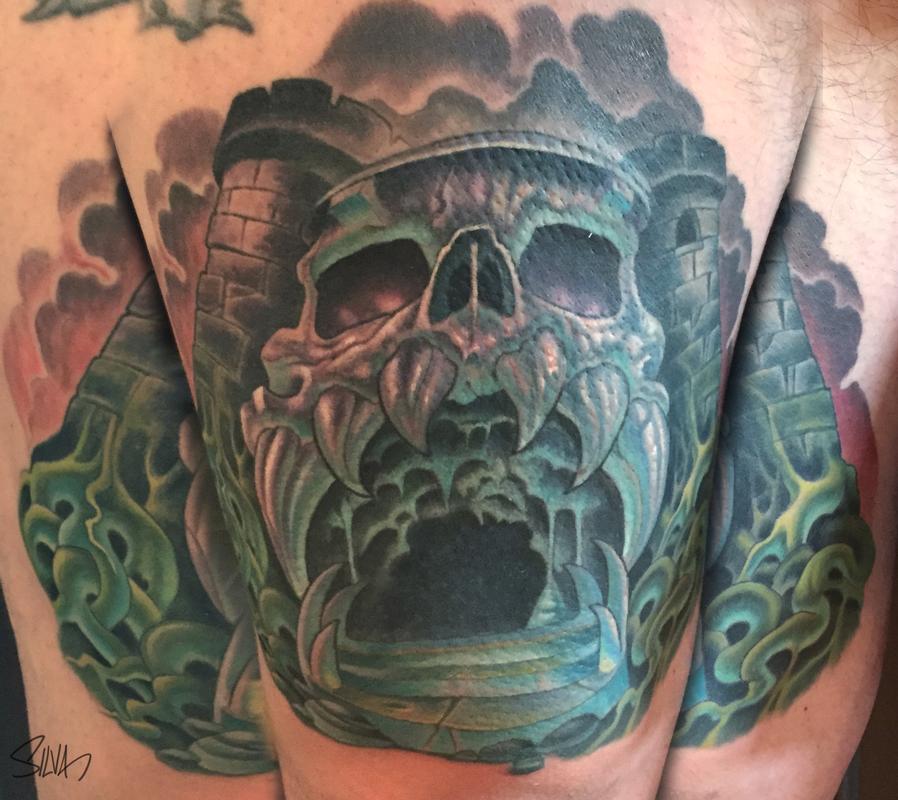 Custom Castle Greyskull Tattoo by Marvin Silva Tattoos