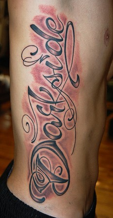Lettering Tattoos on Marvin Silva Tattoos   Tattoos   Black And Gray   Rib Lettering Tattoo