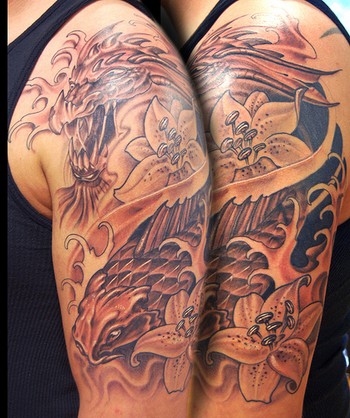 Tattoos HalfSleeve Dragon Koi Flower Tattoo