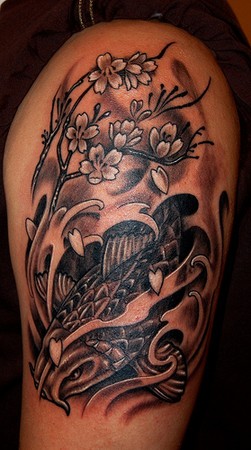 Marvin Silva - Koi fish and cherry blossoms tattoo