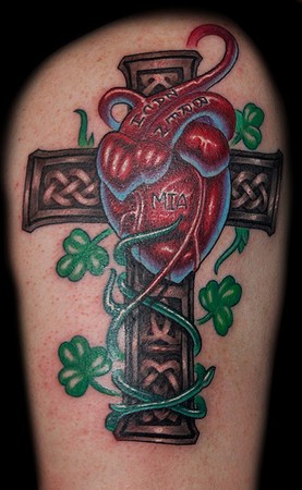 Tattoos - Custom Heart and Celtic Cross Tattoo - 45820