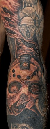Marvin Silva - Cracked Jason Mask Tattoo