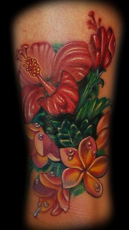 Marvin Silva - Custom Hawaiian Flowers Tattoo