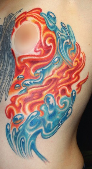 Tattoos - Custom Fire and Water Tattoo - 50411