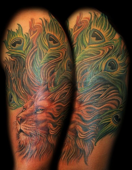 Tattoos - Lion Peacock Tattoo - 52191