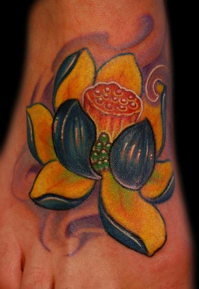 Lotus Flower Tattoo On Foot. Blue Lotus Flower Tattoo. Placement: Foot Comments: On a really cool dude,