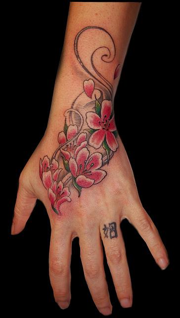 Cherry Blossom Hand Tattoo